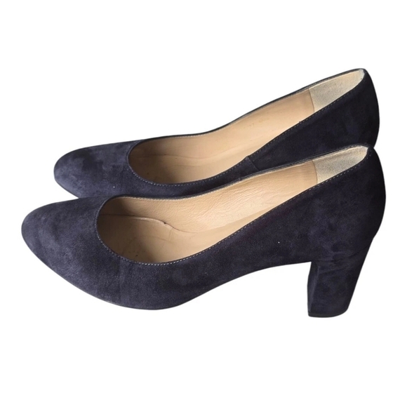 LK Bennett London Suede Pumps Sz 38 Blue Women Block Heel Comfort - Picture 2 of 11